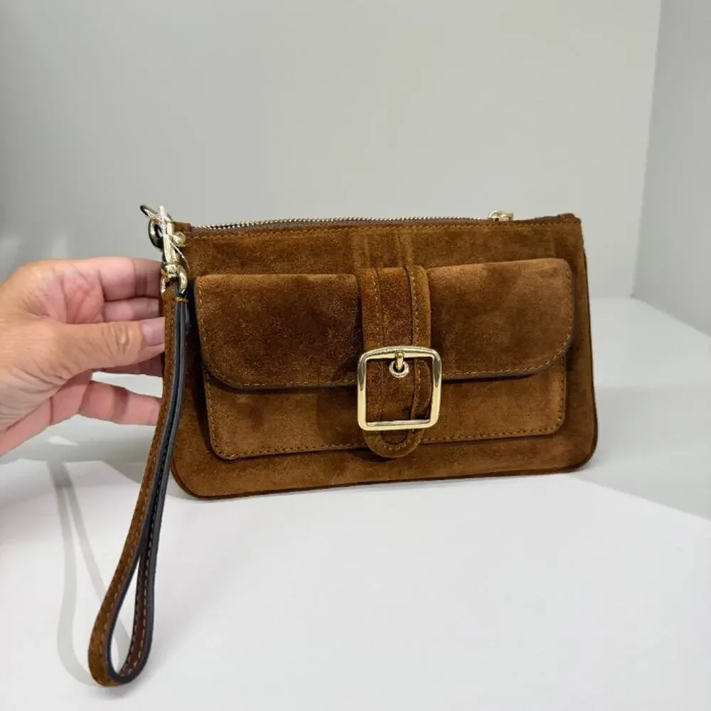NEW‼️Coach Ashton Wristlet CEN15 suede/Gold/Warm Brown